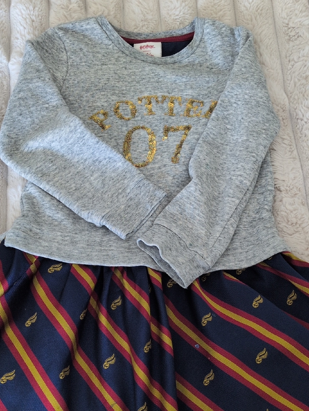 Boden Sequin 'POTTER 07' Sweatshirt Dress with Navy Striped Skirt